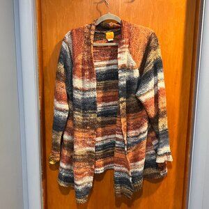 Ruby Rd. Woman Multicolor Striped Open Front Cardigan - Size 2X
